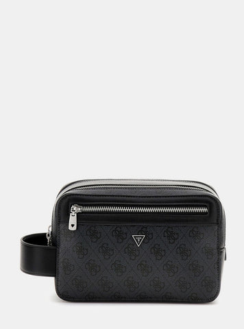 GUESS Mens Black Logo Losanna Double-Zip Beauty Case PMLOLOP5239 Front View