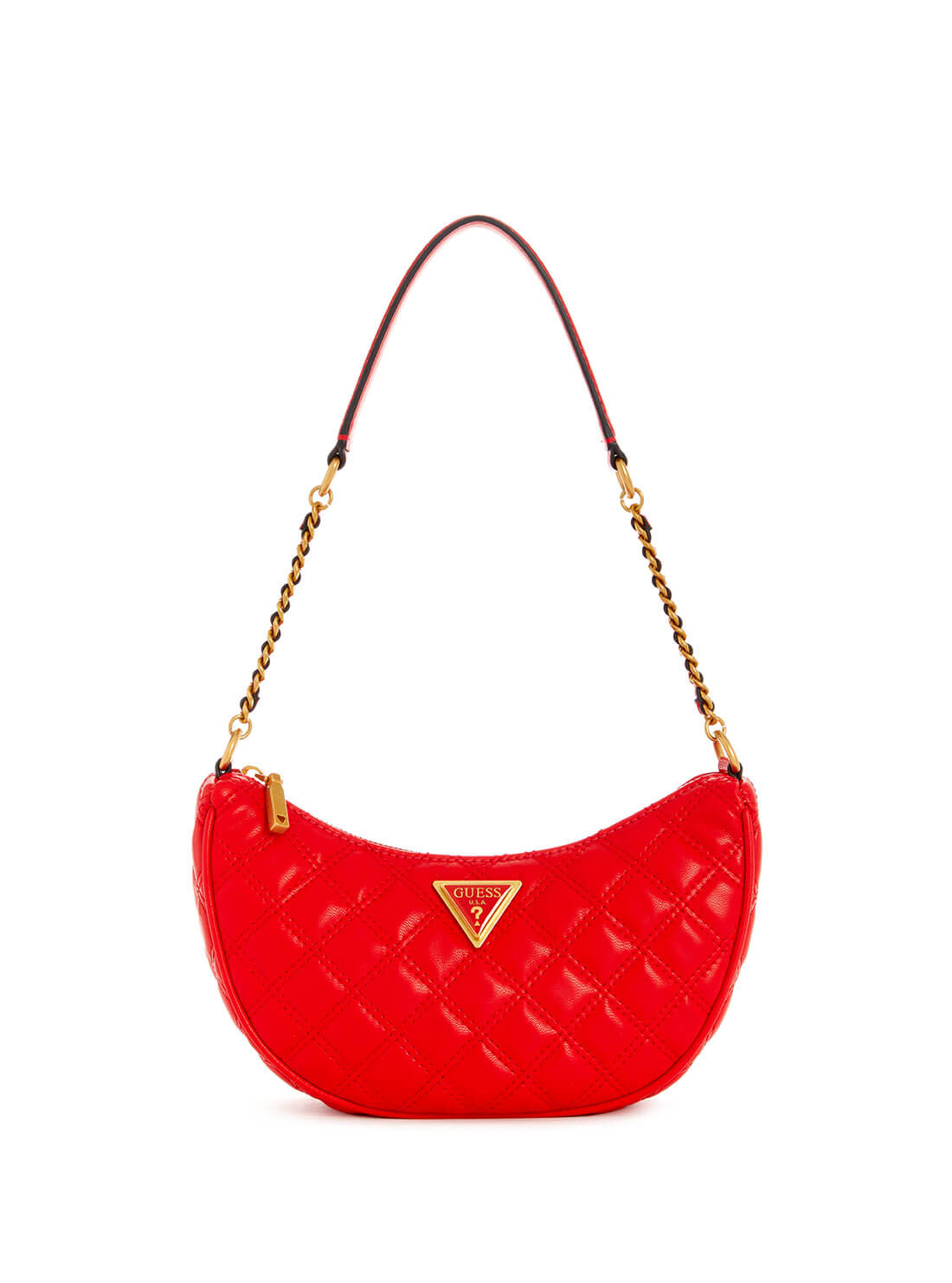 GUESS Women's Red Quilted Giully Shoulder Bag front view