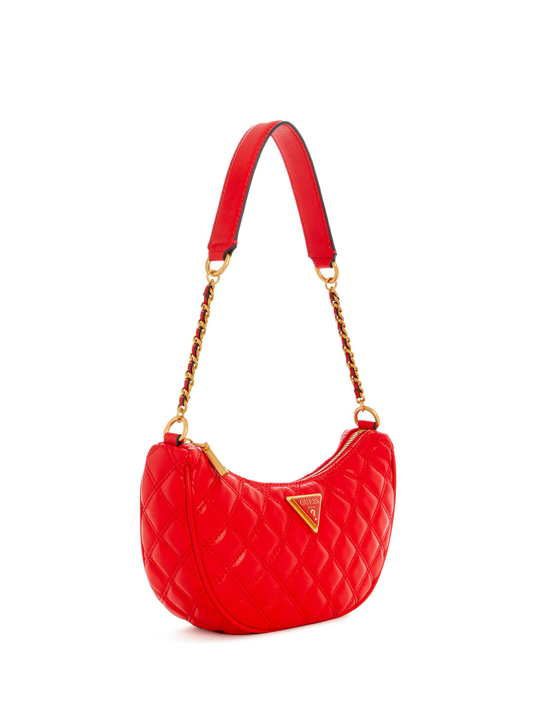 GUESS Women's Red Quilted Giully Shoulder Bag side view