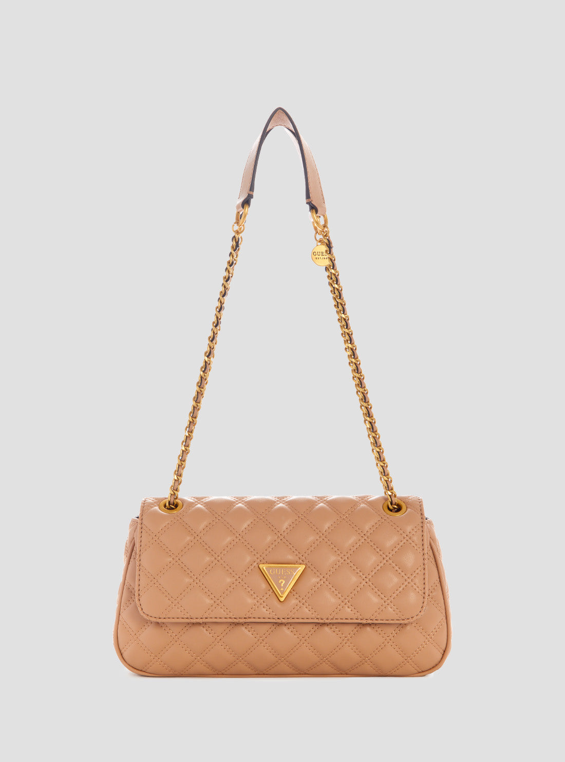 GUESS Womens Beige Giully Convertible Crossbody Flap Bag QA874821 Front View