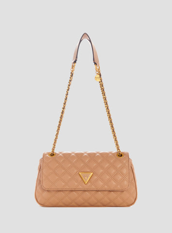 GUESS Womens Beige Giully Convertible Crossbody Flap Bag QA874821 Front View