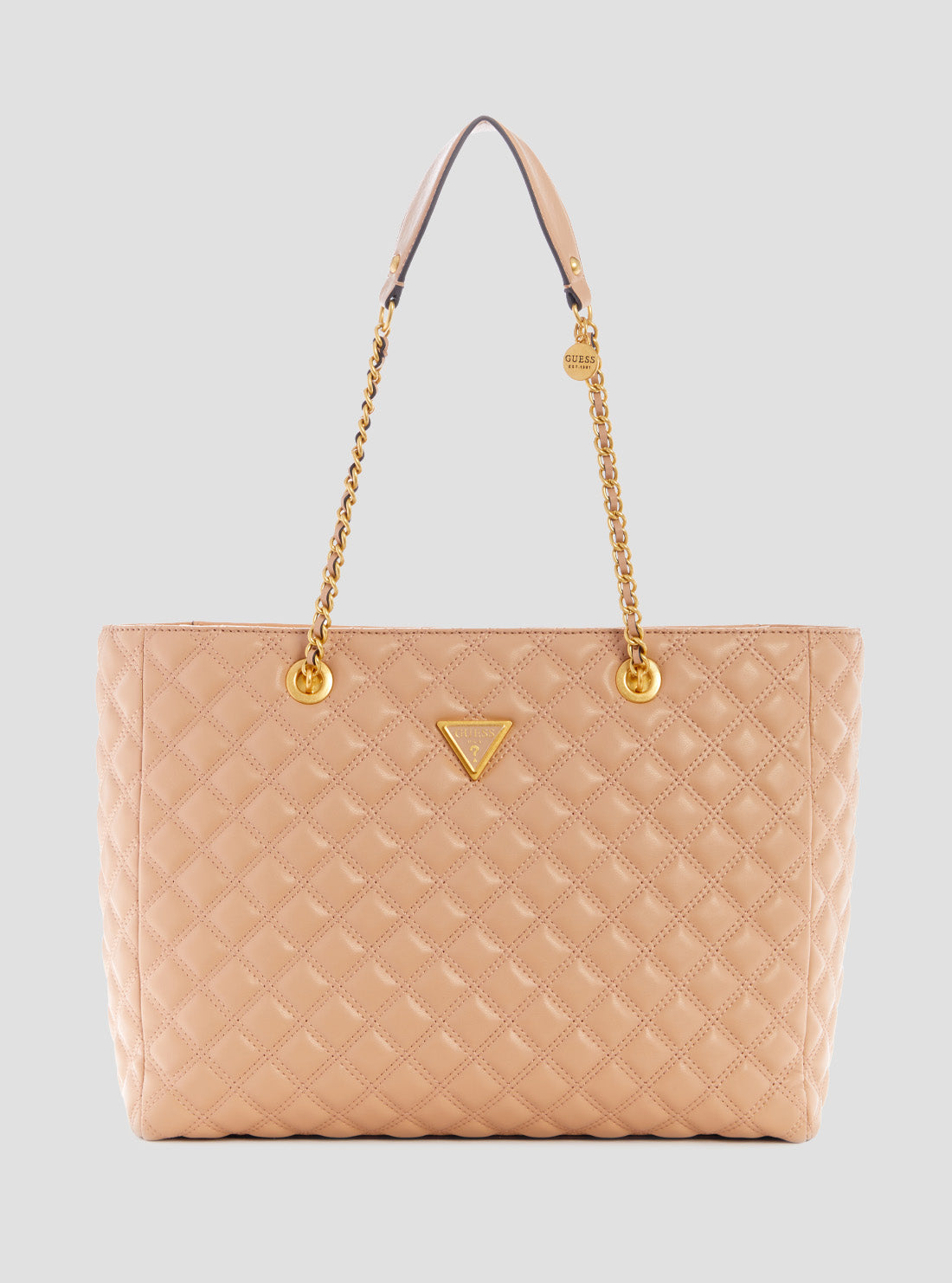 GUESS Womens Beige Giully Quilted Tote Bag QA874823 Front View