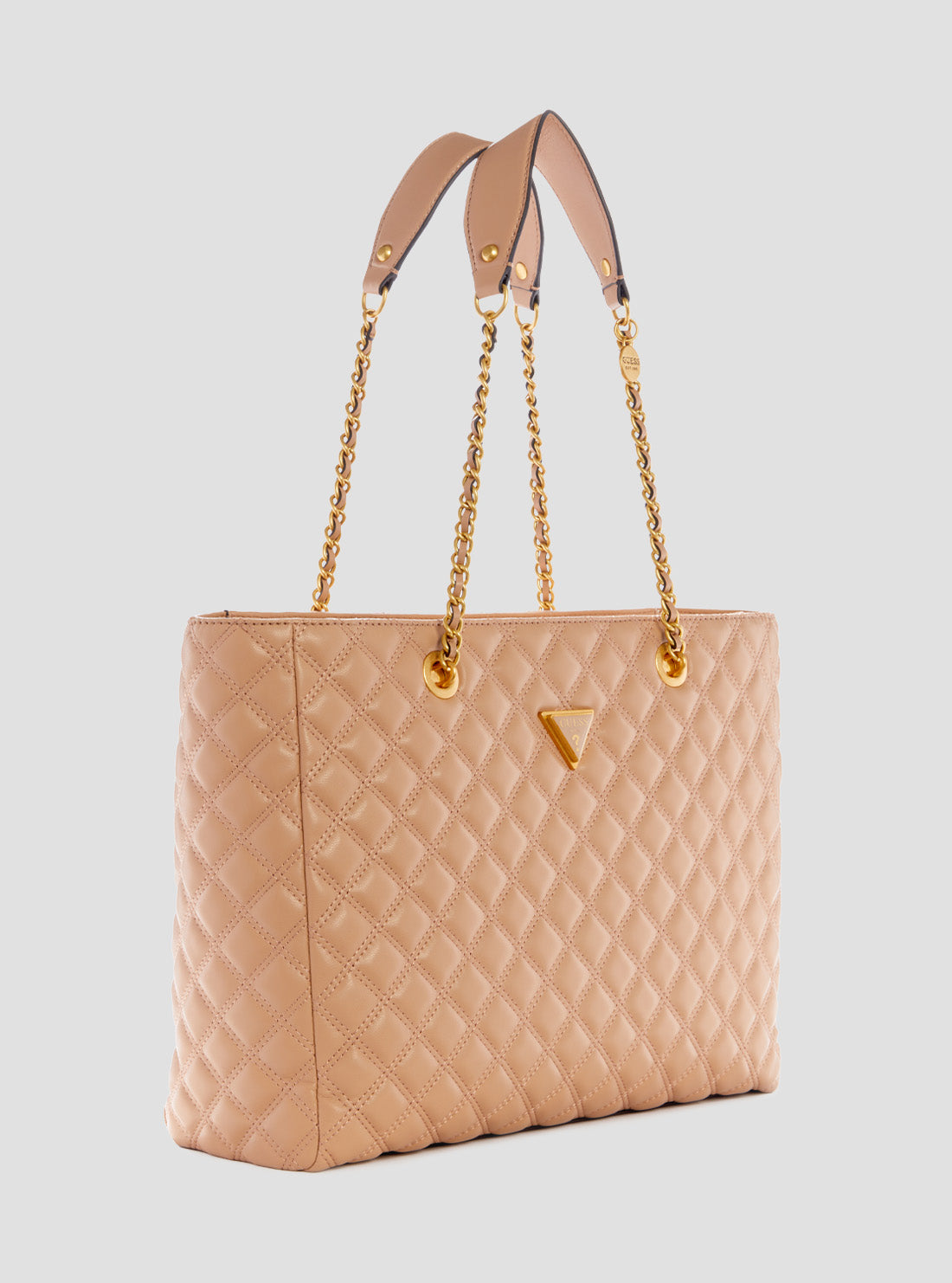GUESS Womens Beige Giully Quilted Tote Bag QA874823 Front Side View