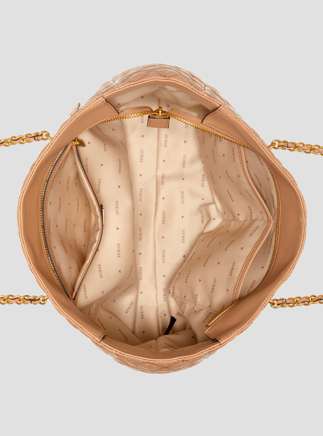 GUESS Womens Beige Giully Quilted Tote Bag QA874823 Inside View