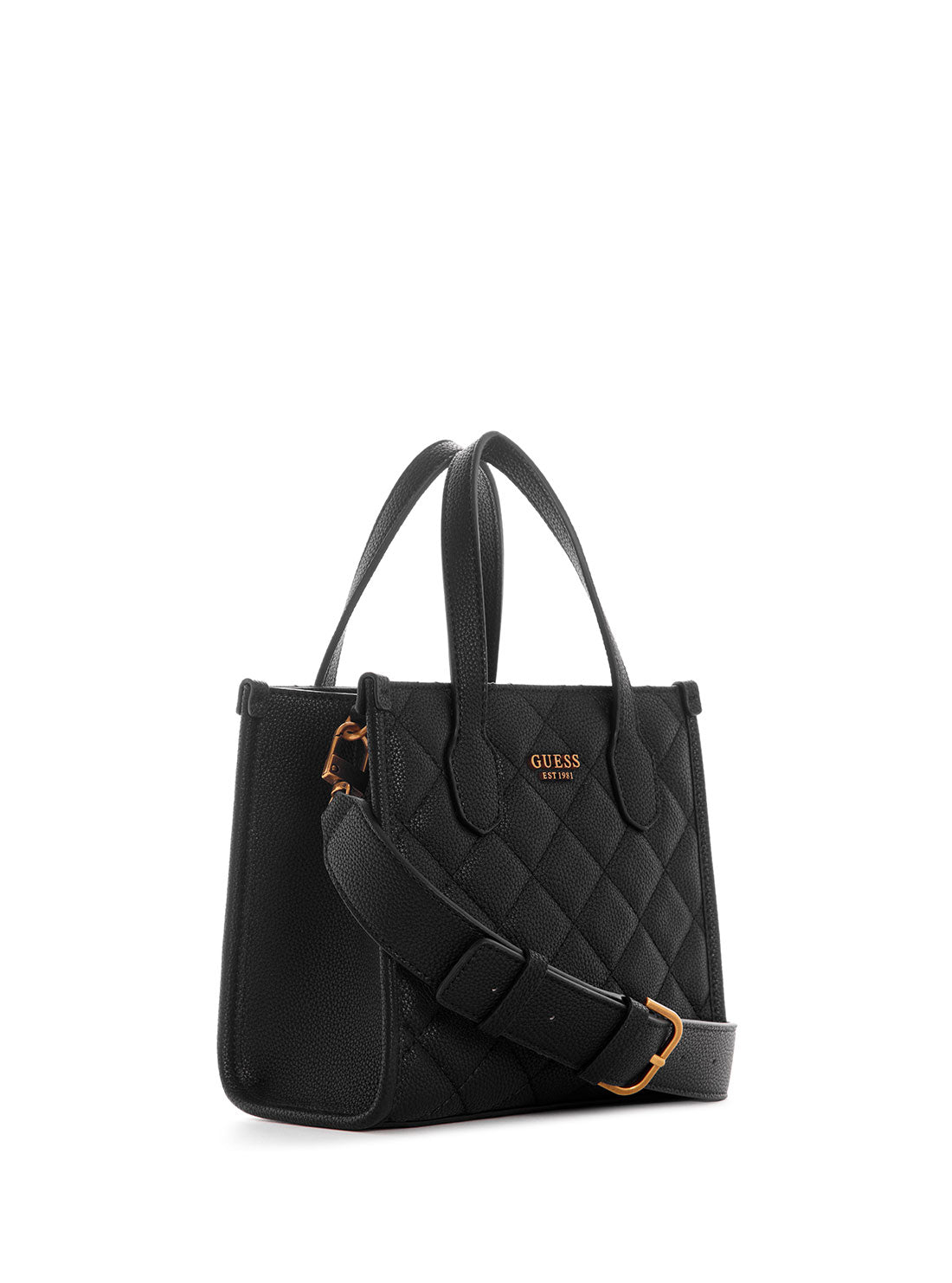 Black Quilted Silvana Mini Tote Bag GUESS