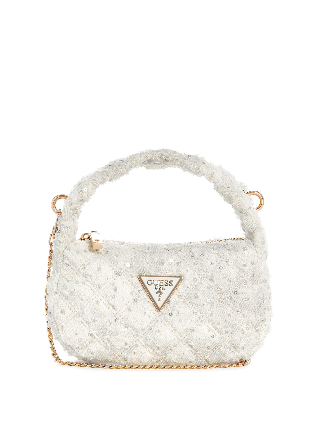 GUESS White Rianee Mini Hobo Bag front view