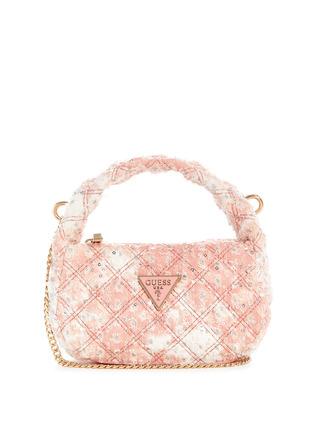 GUESS Pink Rianee Mini Hobo Bag front view