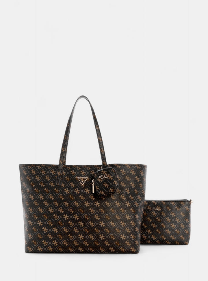 GUESS Womens Brown Logo Power Play Large Tech Tote QG712424 Front View