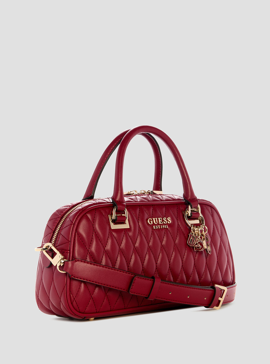 GUESS Womens Red Valla Small Satchel Bag QG812205 Front Side View