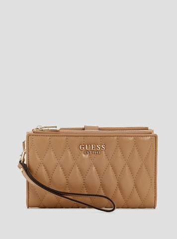 GUESS Womens Beige Valla Double Zip Organiser Wallet QG8122157 Front View