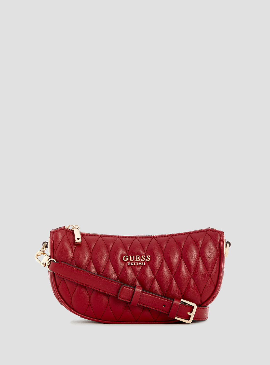 GUESS Womens Red Valla Mini Top Zip Shoulder Bag QG812272 Front View