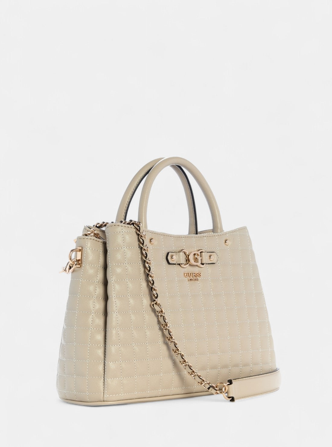 GUESS Womens Beige Nadira Girlfriend Satchel Bag QG842406 Front Side View