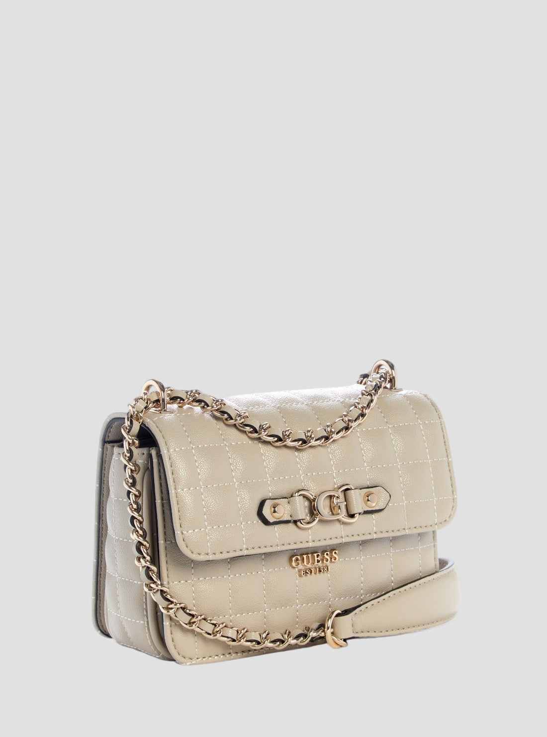 GUESS Womens Beige Nadira Mini Convertible Crossbody Flap QG842478 Front Side View