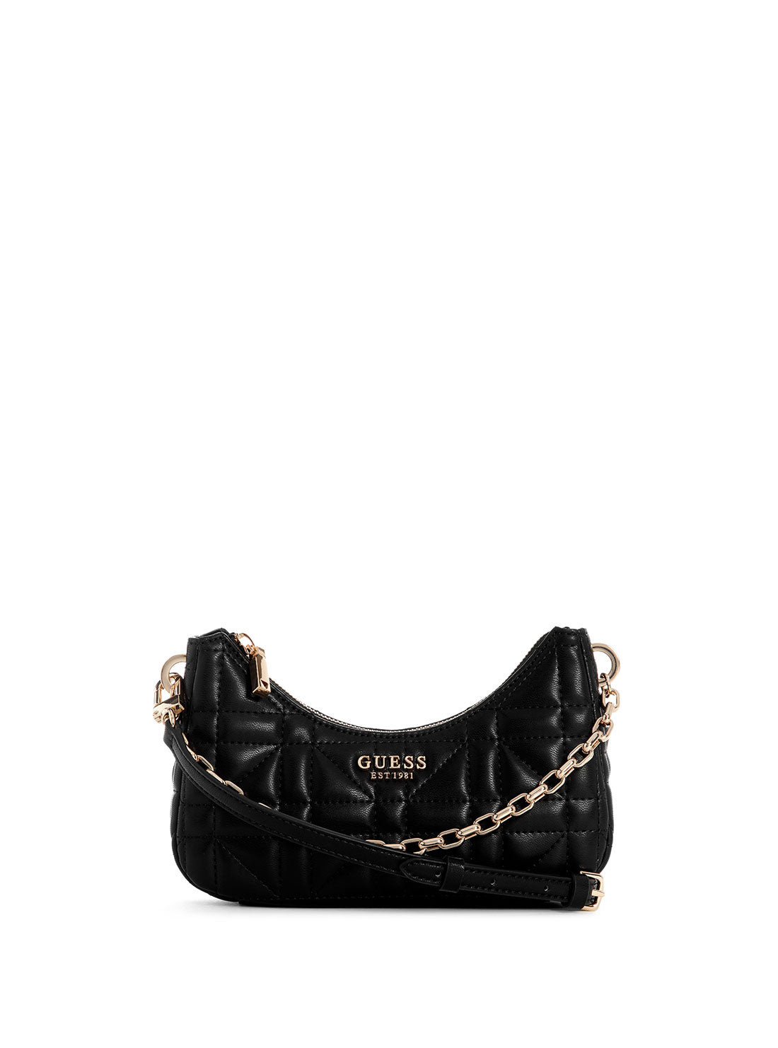 GUESS Black Assia Mini Crossbody Top Zip Bag front view