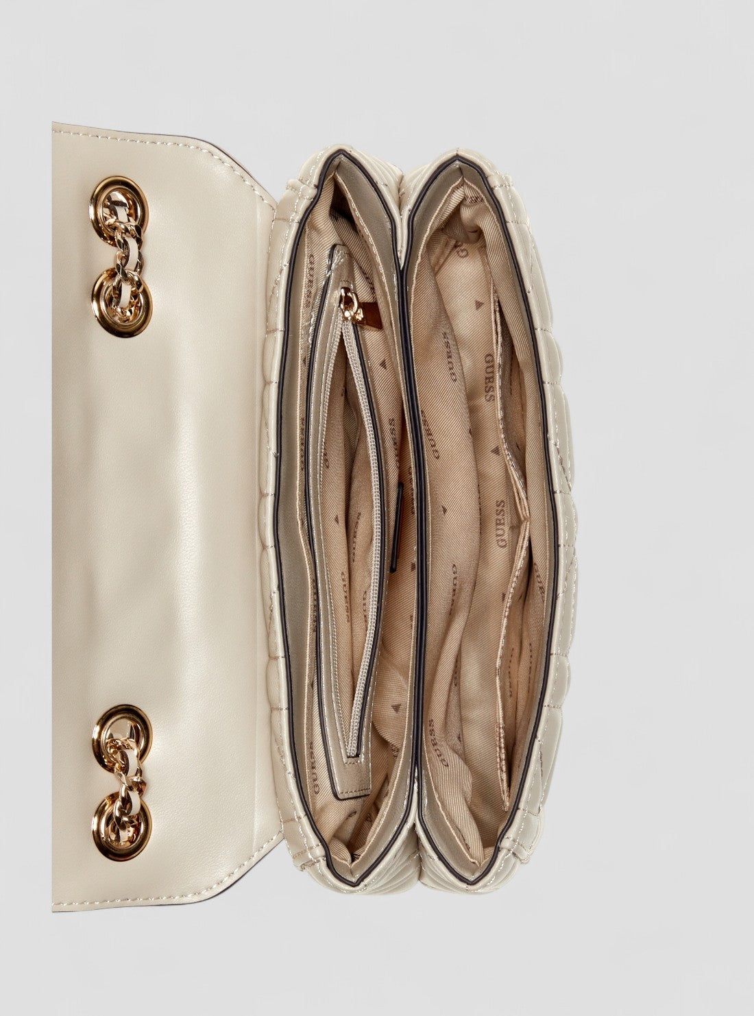 GUESS Womens Beige Edita Convertible Crossbody Flap Bag QG962521 Inside View