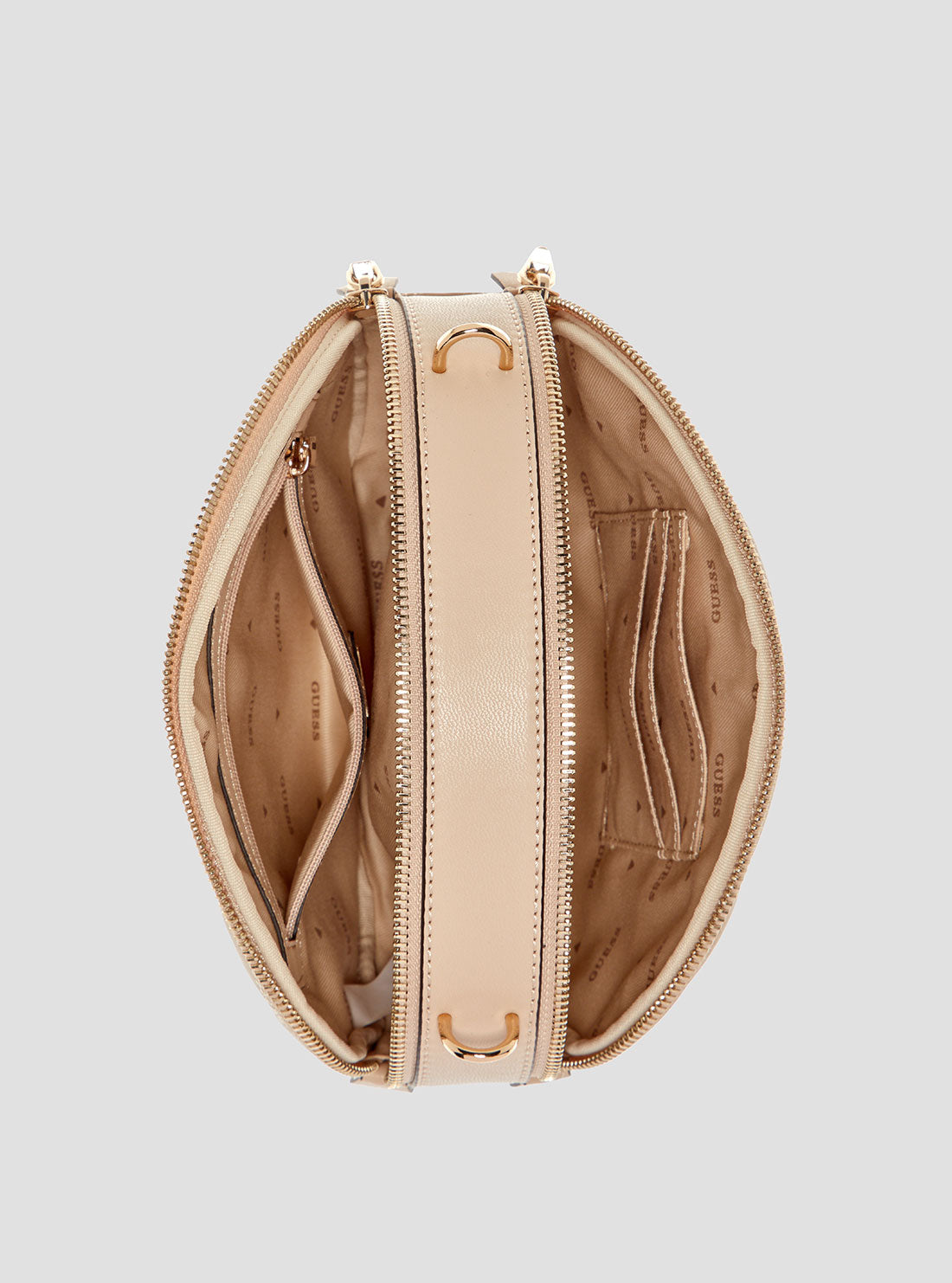 GUESS Womens Beige Tamsin Double Zip Crossbody Bag QG963212 Inside View