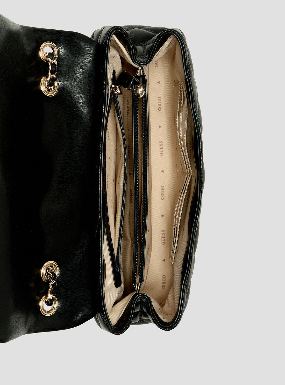 GUESS Womens Black Tamsin Large Convertible Crossbody Flap QG963219 Inside View