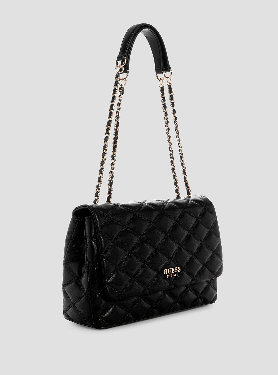 GUESS Womens Black Tamsin Large Convertible Crossbody Flap QG963219 Side View