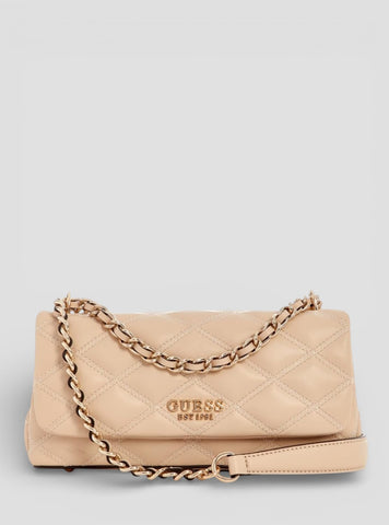 GUESS Womens Beige Tamsin Convertible Crossbody Flap Bag QG963221 Front View