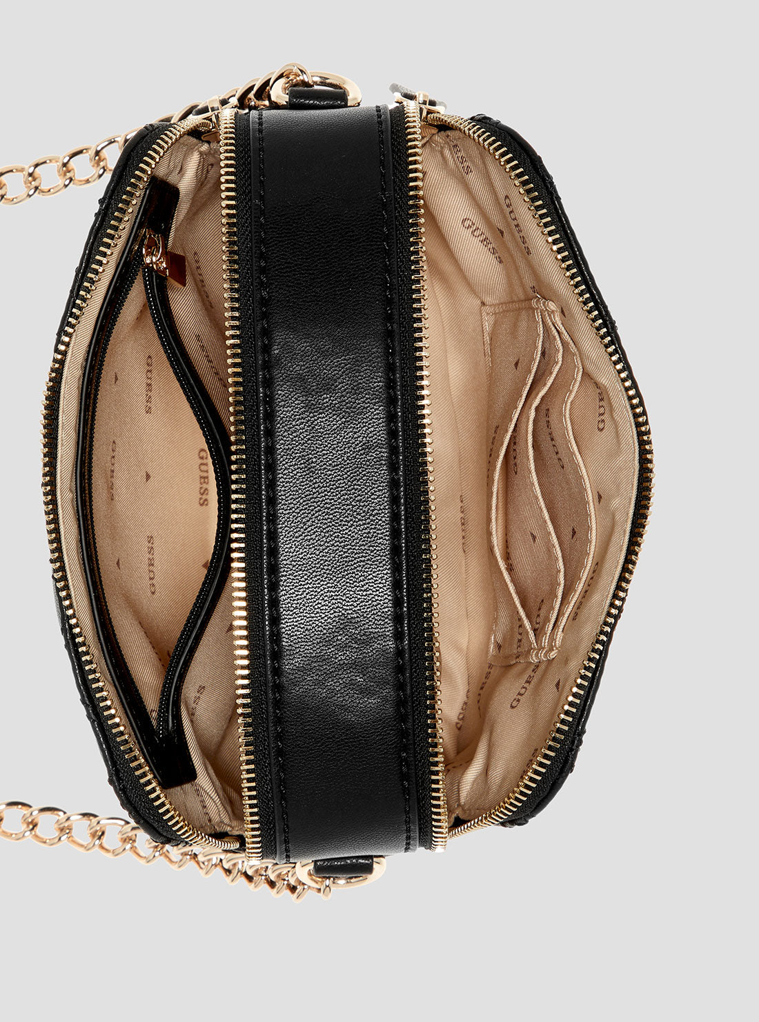 GUESS Womens Black Giully Camera Crossbody Bag QG967314 Inside View