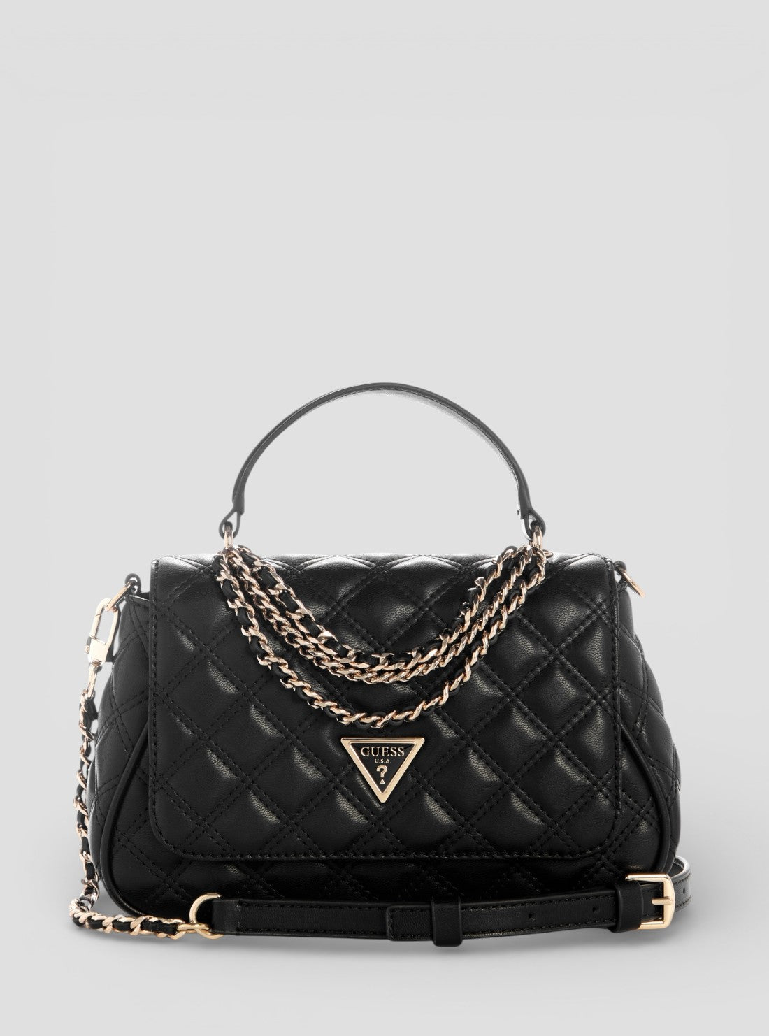 GUESS Womens Black Giully II Top Handle Flap Bag QG967319 Front View