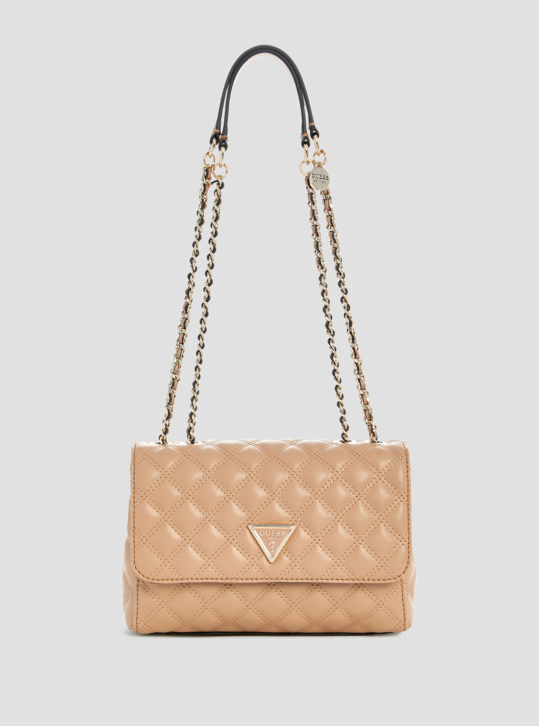 GUESS Womens Beige Giully Convertible Crossbody Flap Bag QG967320 Front View