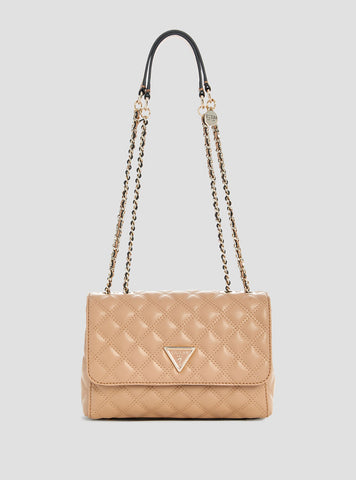 GUESS Womens Beige Giully Convertible Crossbody Flap Bag QG967320 Front View