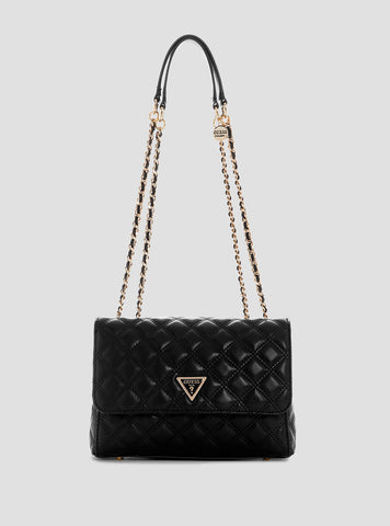 GUESS Womens Black Giully Compartment Convertible Flap Bag QG967320 Front View