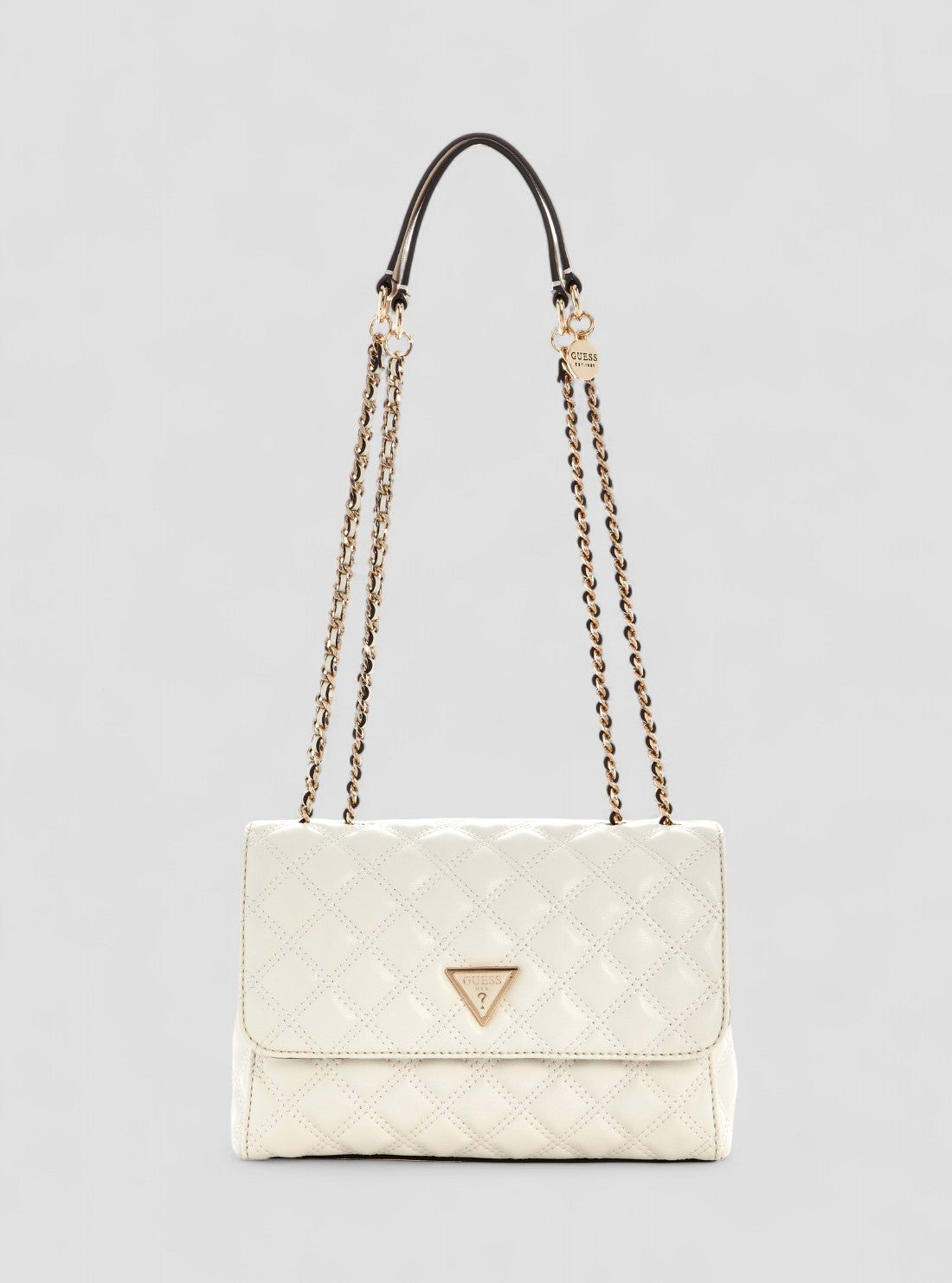 GUESS Womens White Giully Convertible Crossbody Flap Bag QG967320 Front View