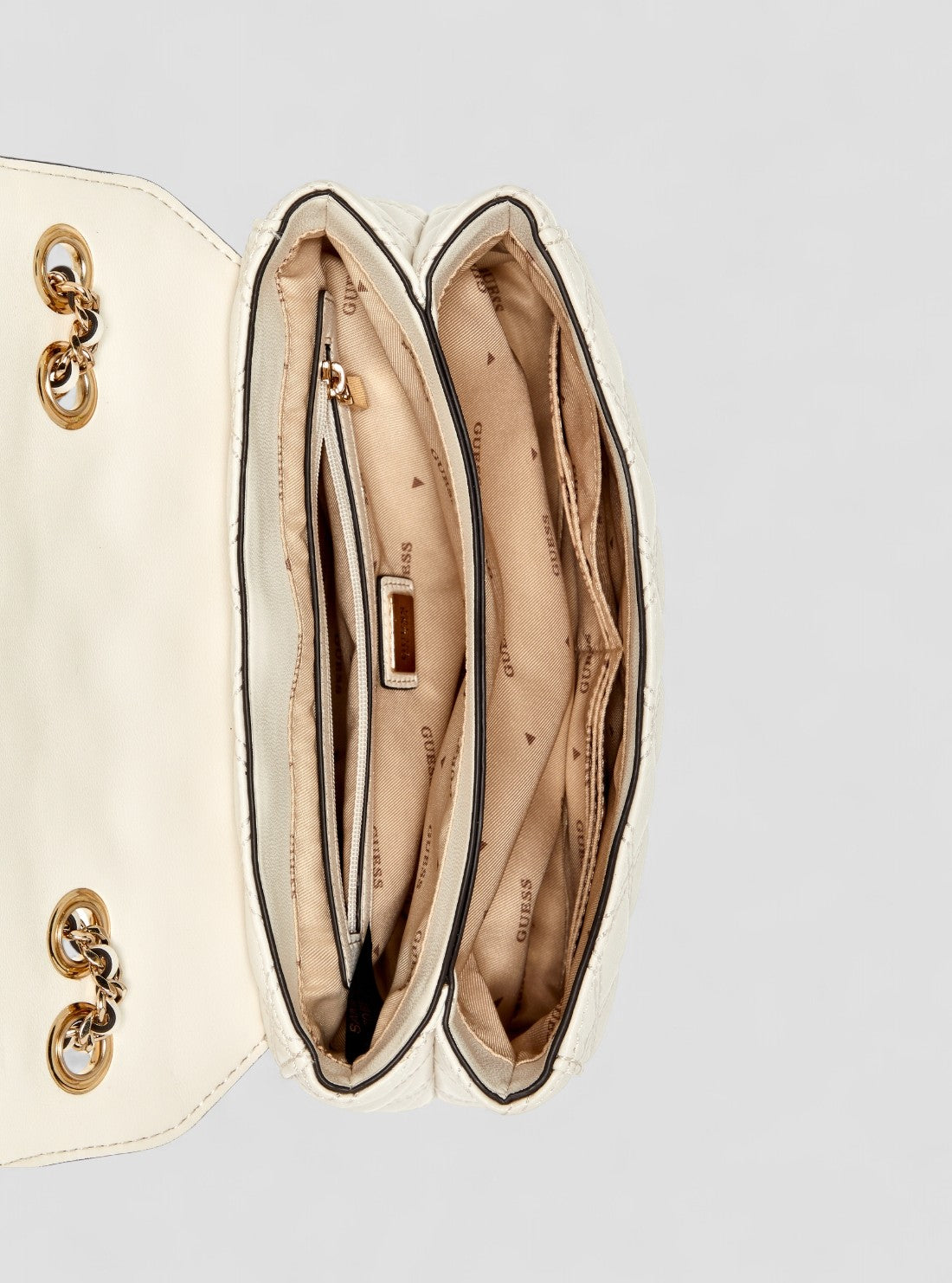 GUESS Womens White Giully Convertible Crossbody Flap Bag QG967320 Inside View