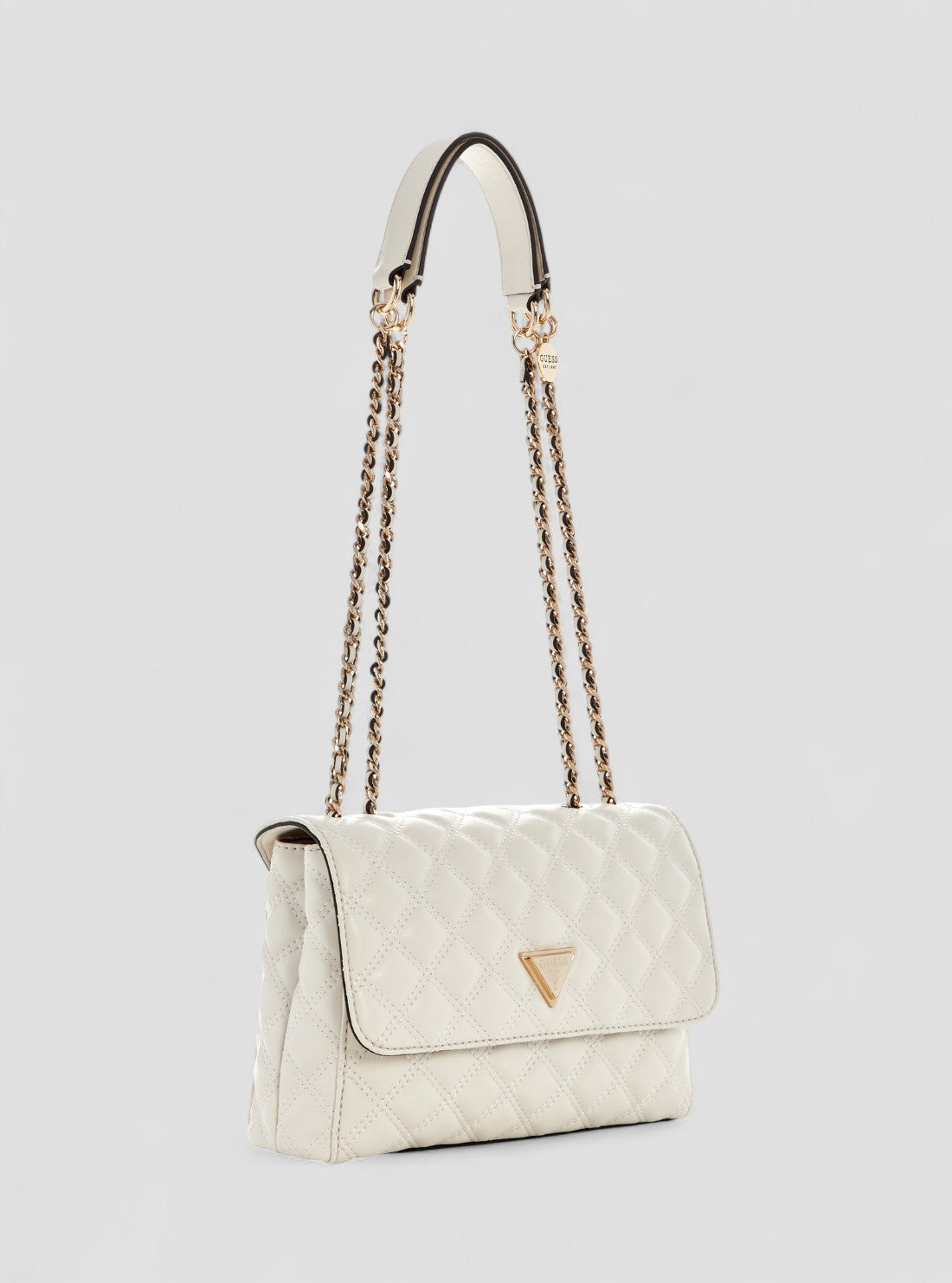 GUESS Womens White Giully Convertible Crossbody Flap Bag QG967320 Front Side View