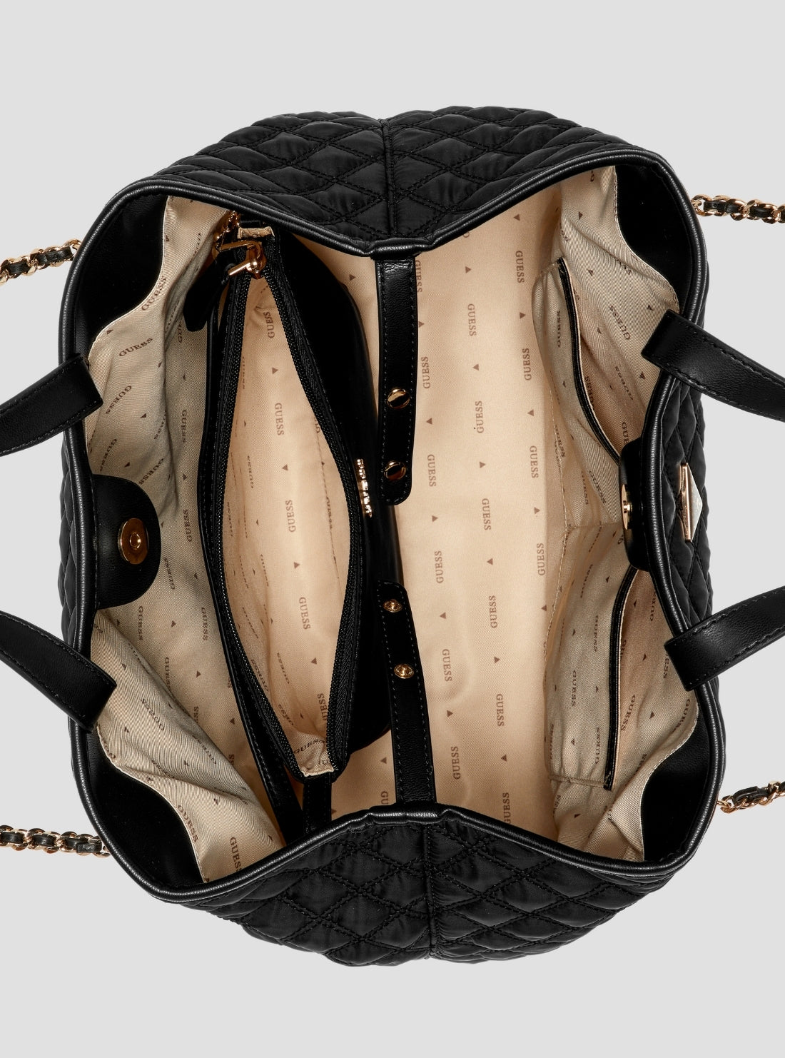 GUESS Womens Black Giully II Large 2-in-1 Tote Bag QG967329 Inside View