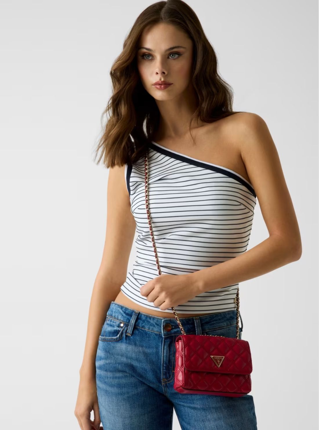 GUESS Womens Red Giully Mini Crossbody Bag QG967374 Model View2