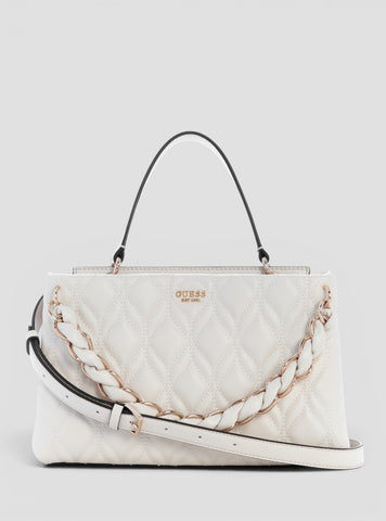 GUESS Womens Off-White Maxine Girlfriend Satchel Bag QG973305 Front View