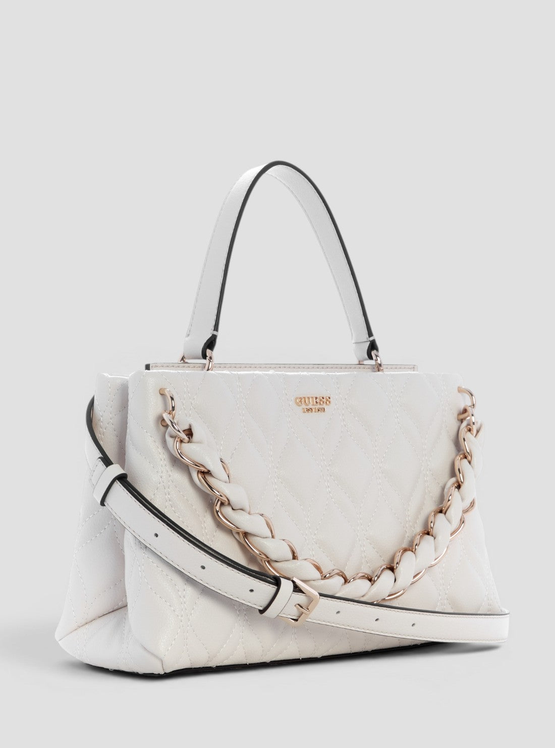 GUESS Womens Off-White Maxine Girlfriend Satchel Bag QG973305 Side View