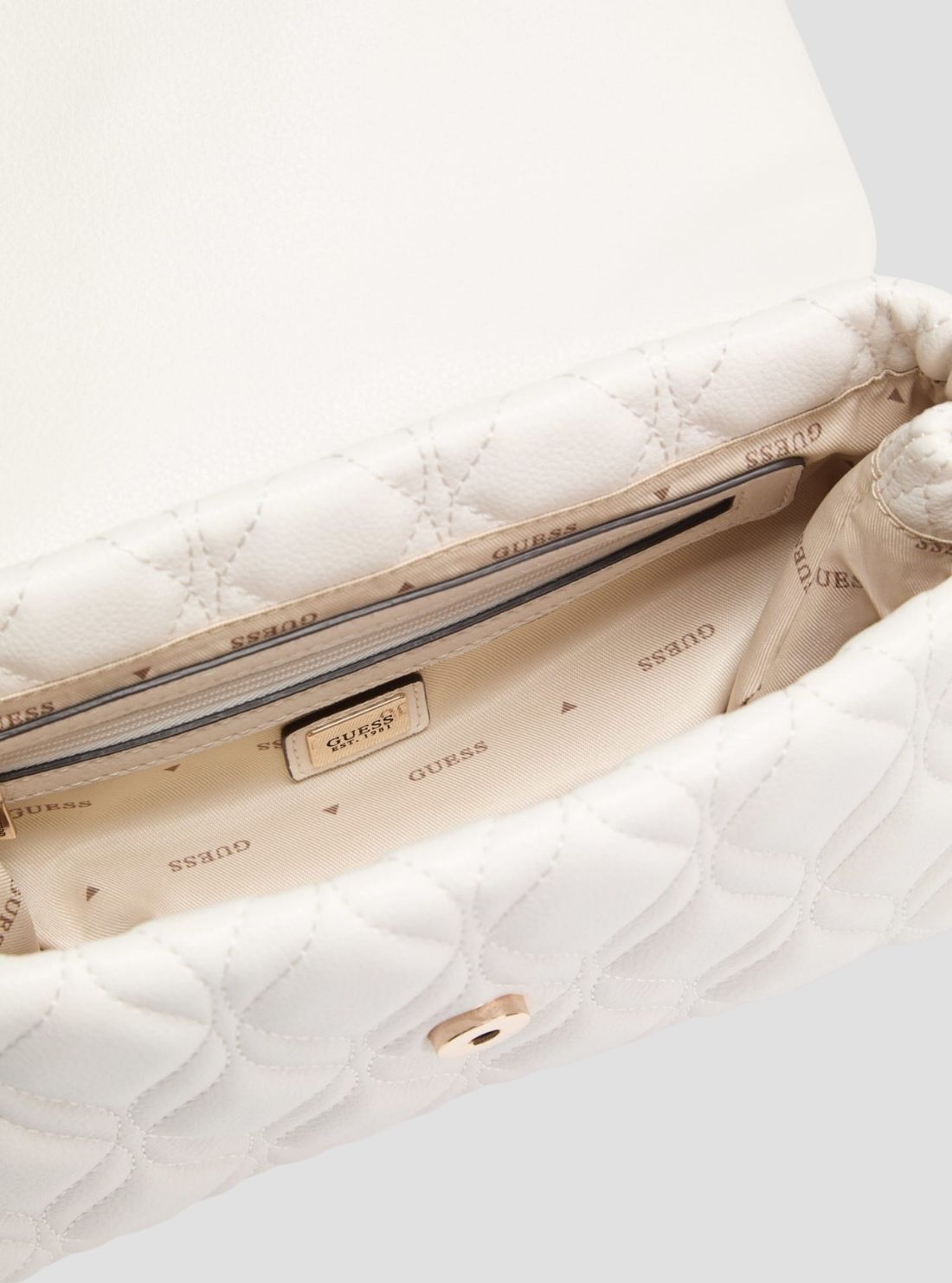 GUESS Womens Off-White Maxine Flap Crossbody Bag QG973320 Inside View