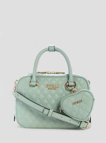 GUESS Womens Green Atabey Box Satchel Bag QG989405 Front View