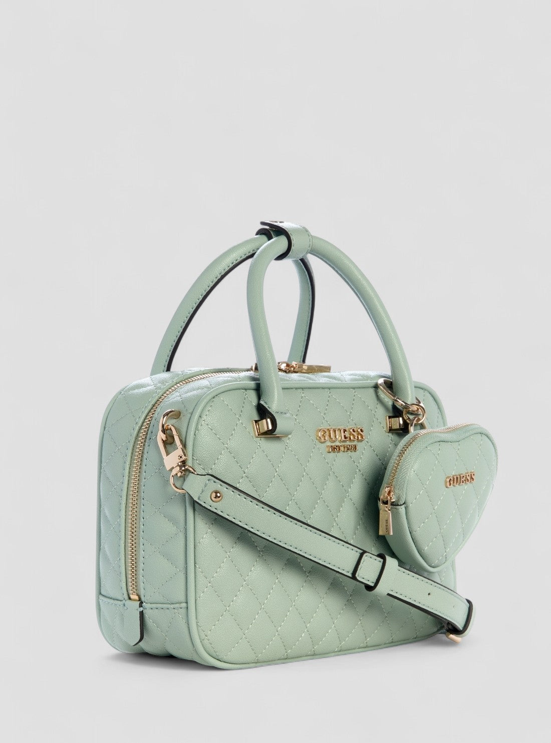 GUESS Womens Green Atabey Box Satchel Bag QG989405 Front Side View