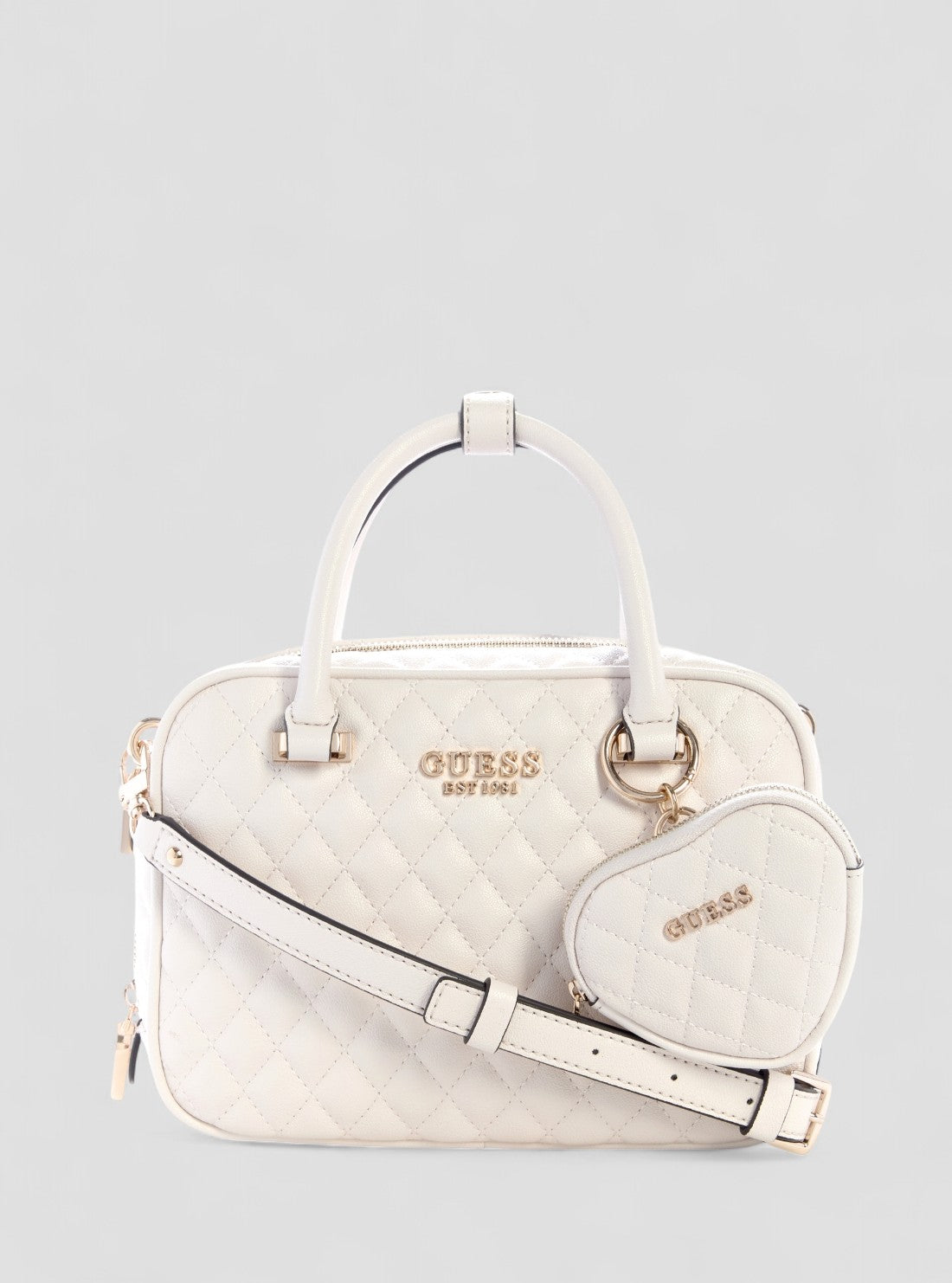 GUESS Womens White Atabey Box Satchel Bag QG989405 Front View