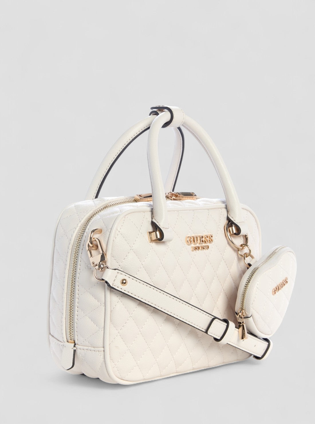 GUESS Womens White Atabey Box Satchel Bag QG989405 Front Side View