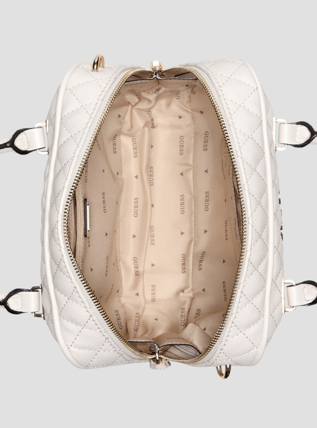 GUESS Womens White Atabey Box Satchel Bag QG989405 Inside View