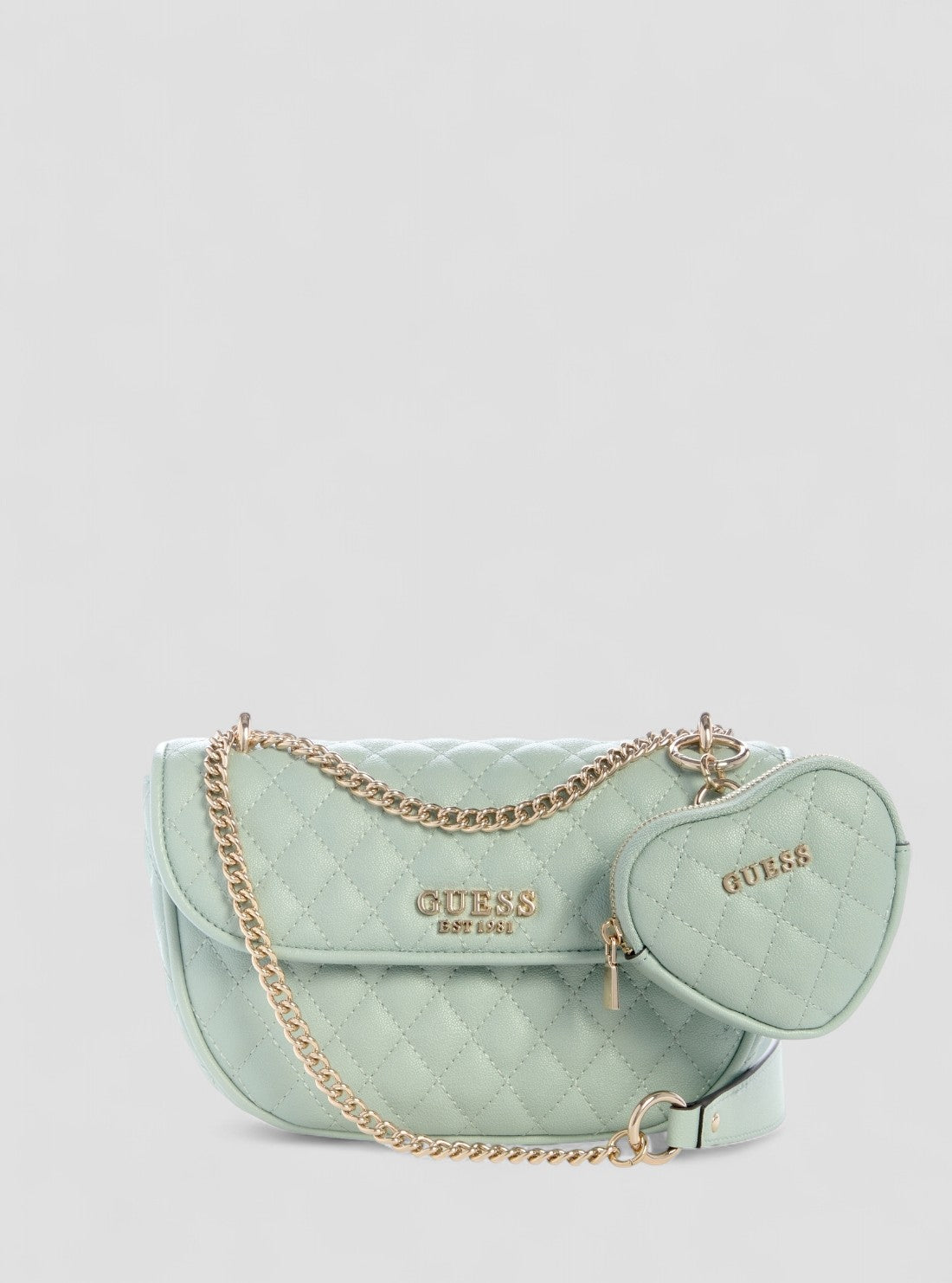 GUESS Womens Green Atabey Convertible Crossbody Flap Bag QG989421 Front View