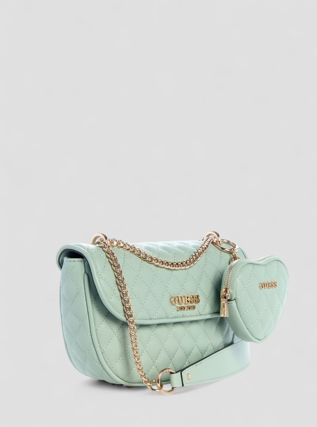 GUESS Womens Green Atabey Convertible Crossbody Flap Bag QG989421 Front Side View