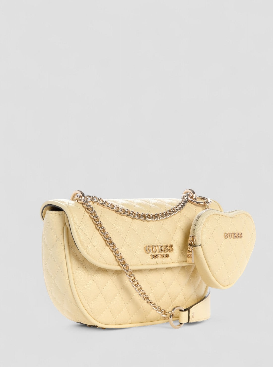 GUESS Womens Yellow Atabey Convertible Crossbody Flap Bag QG989421 Front Side View