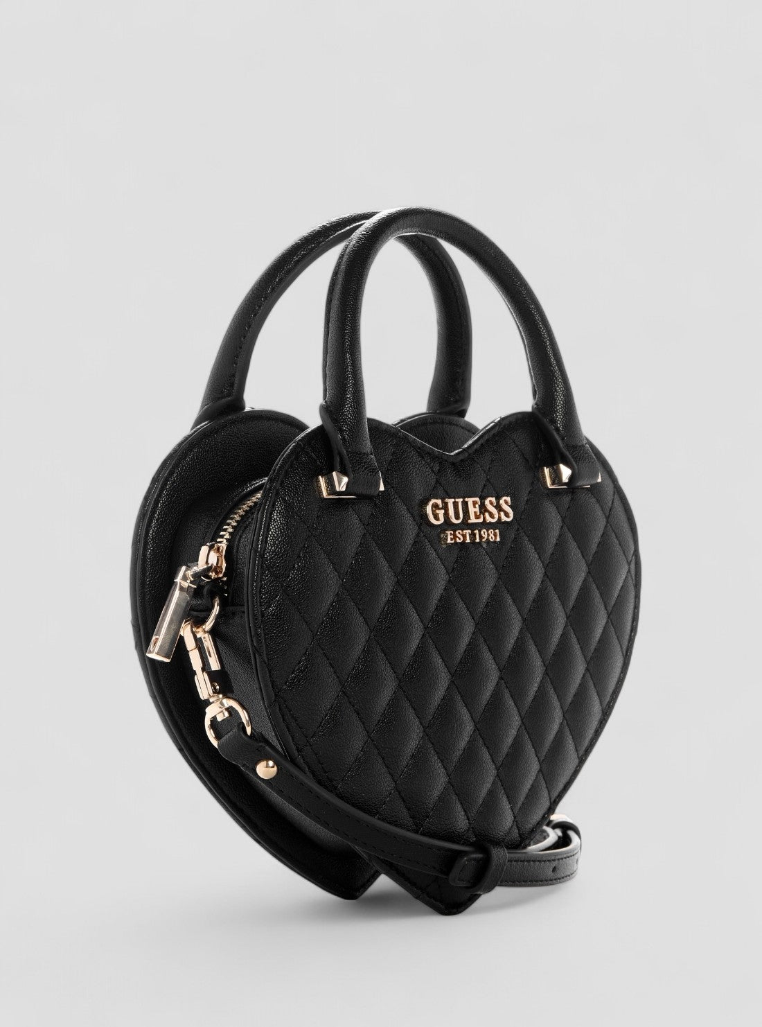 GUESS Womens Black Atabey Mini Heart Bag QG989477 Front Side View