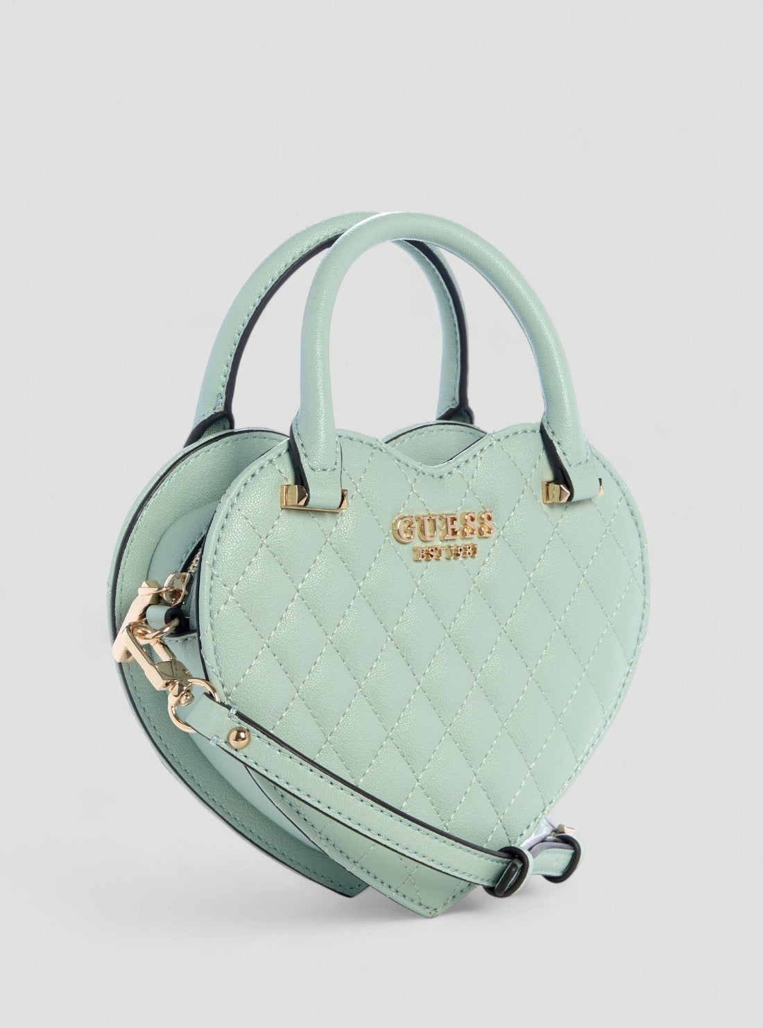 GUESS Womens Green Atabey Mini Heart Bag QG989477 Front Side View