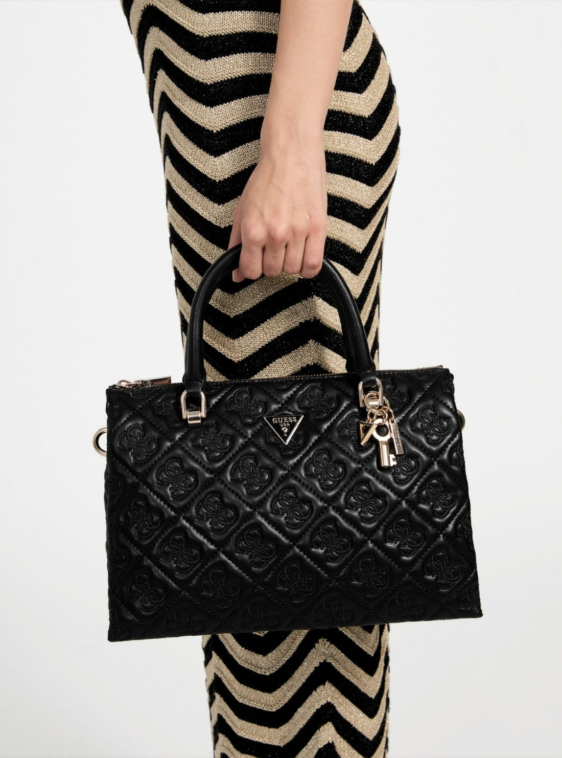 GUESS Womens Black Adelasia Satchel Bag QL965806 Model View