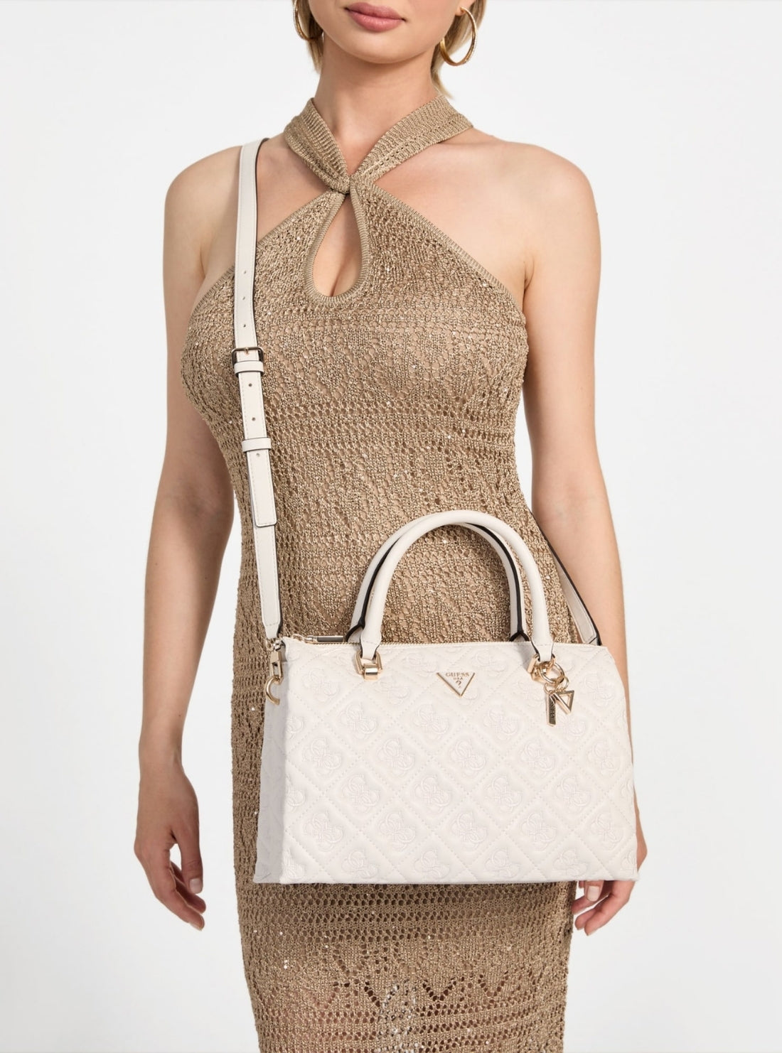 GUESS Women's White Adelasia Satchel Bag QL965806 Model View