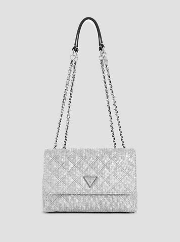 GUESS Womens Silver Giully Convertible Crossbody Bag QM967320 Front View