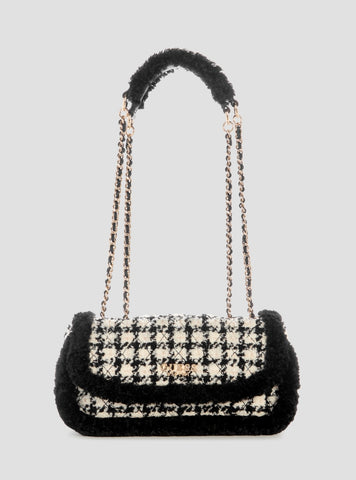 GUESS Womens Black Multi Cristi Convertible Crossbody Flap Bag QT813921 Front View